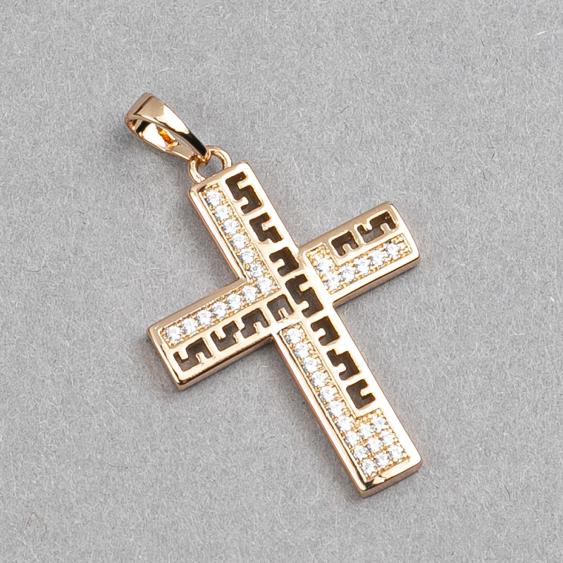 Xuping Pendant Cross 18K Gold Plated with White Crystals, diameter 34×21 mm +