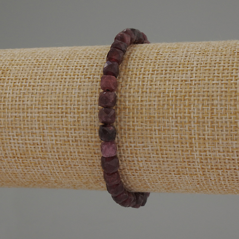 Rubellite Tourmaline Bracelet, Faceted Cubes 5x5mm, Stretch, 18 cm