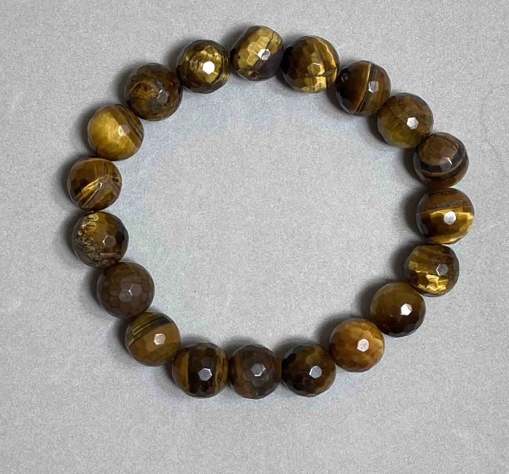 Tiger's Eye Bracelet with Faceted Bead, 10 mm Diameter +/-, 18 mm Length +/- Stretch
