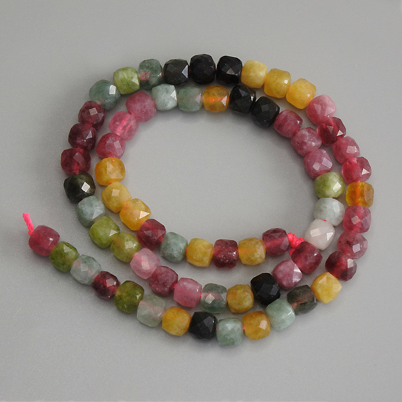 Tourmaline Beads Faceted Cubes 5, 5x5, 5mm on a thread, length 36 cm+