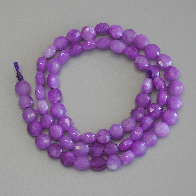 Lavender Amethyst Faceted Coin Beads, 6 mm Diameter, 39 cm Length on Thread