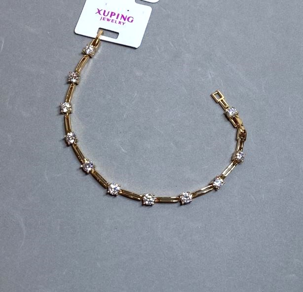 Xuping Bracelet with White Crystals, 18K Gold Plating, 5 mm Diameter, 18–20 cm Length