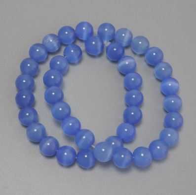 Azure Cat's Eye Beads, blue synthetic gemstone, smooth round bead, diameter 9.5 mm ± on a beading thread, length 36 cm+