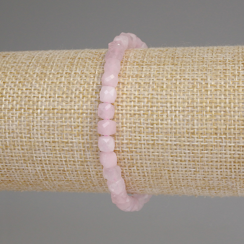 Pink Quartz Bracelet with Faceted Cubes, 5mm, 18 cm Elastic