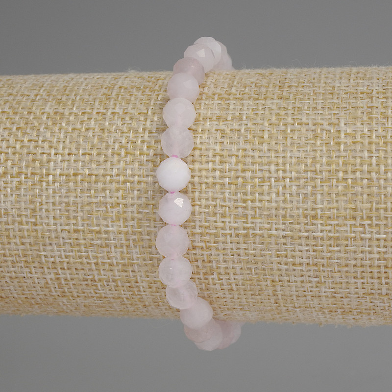 Pink Quartz Bracelet with Faceted Beads, 6mm, 18 cm, Stretch