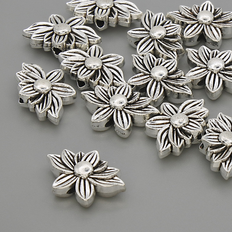 Bead Insert Flower Finding, Silver Metal Color, 16x10x5 mm, hole diameter 1.9 mm, packaging 20 g (~12 pcs)