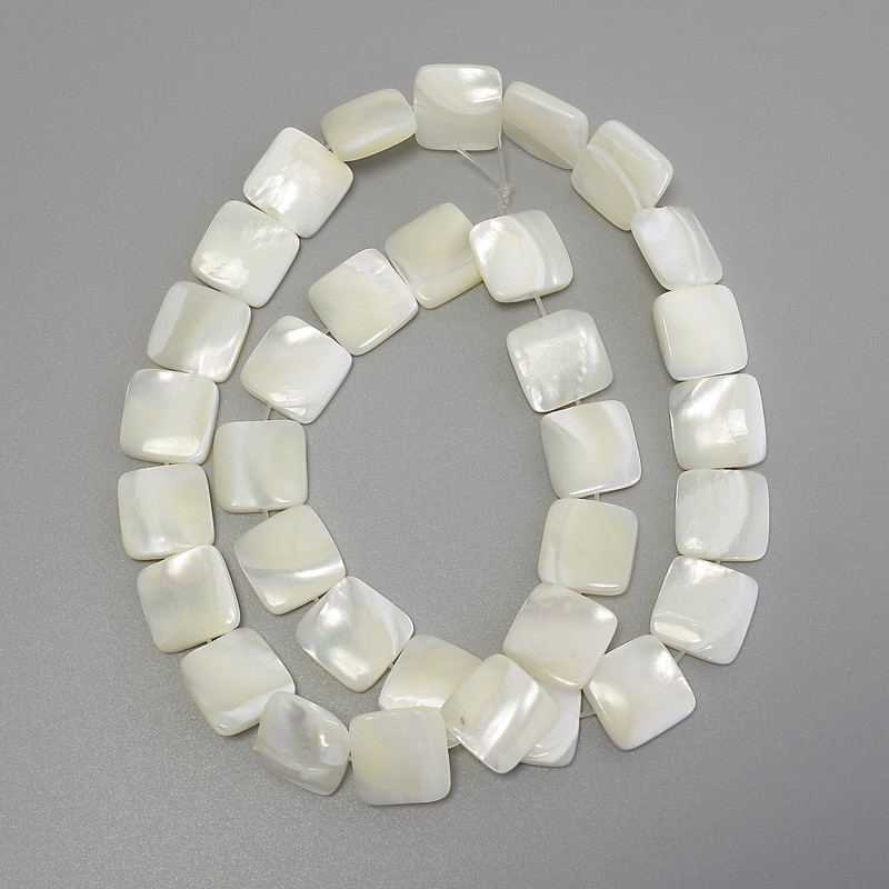 Square Mother-of-Pearl Beads, 12x12 mm diameter, 40 cm length on thread