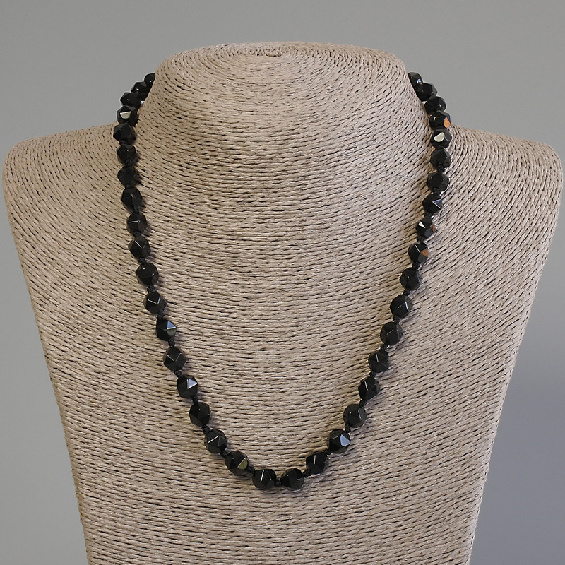 Black Onyx Necklace with Faceted Beads, 8×7 mm, 50 cm with Clasp