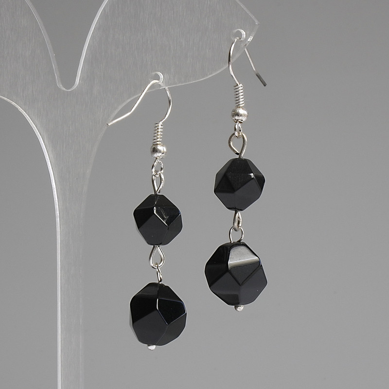 Faceted Black Onyx Earrings 10–12 mm, length 50 mm