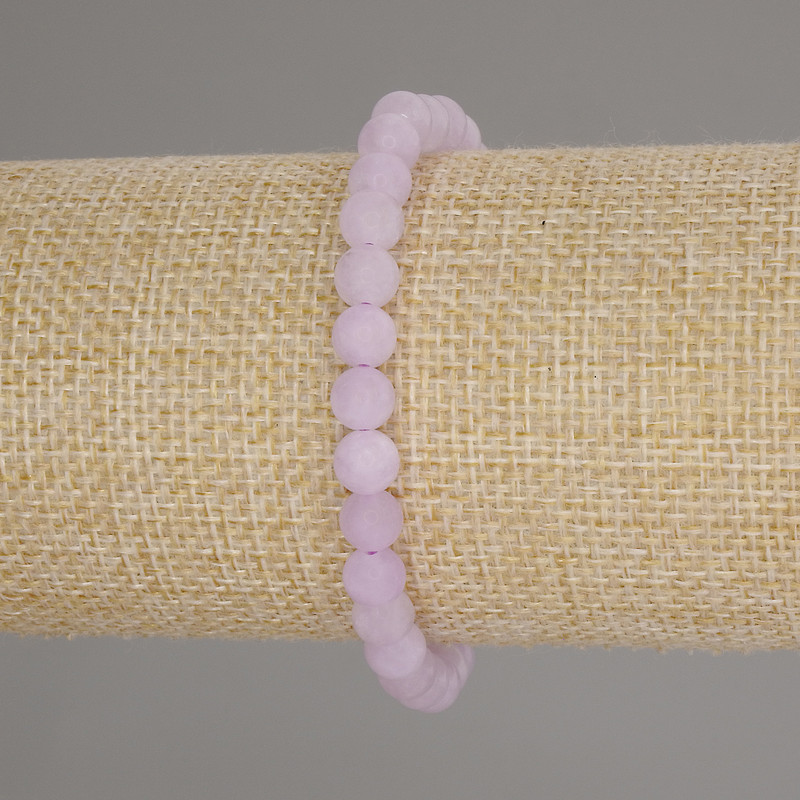 Kunzite Bracelet with Smooth Beads, 6 mm Diameter, 18 cm Length, Stretch