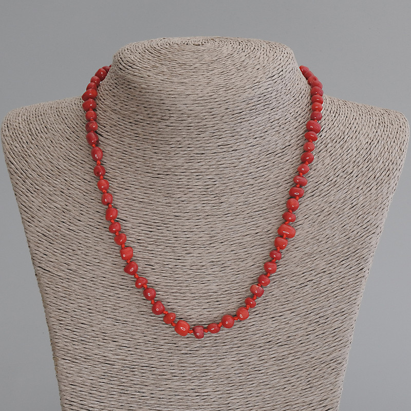 Faceted Coral Necklace, 5-8×5-6 mm beads, length 50 cm ±, with a clasp