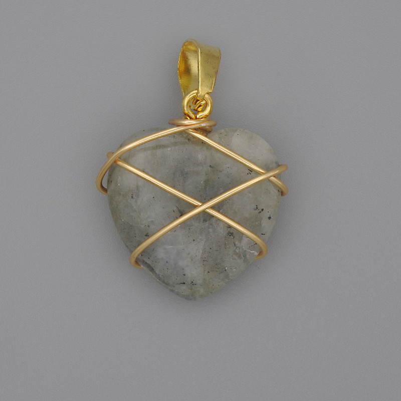 Heart Pendant with Labradorite Wire-Wrapped, 21x21 mm, 30 mm diameter