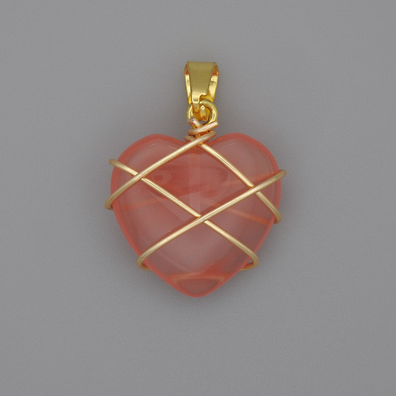 Heart Pendant with Chalcedony in Wire-Wrap, 21x21 mm+-, diameter 30 mm+