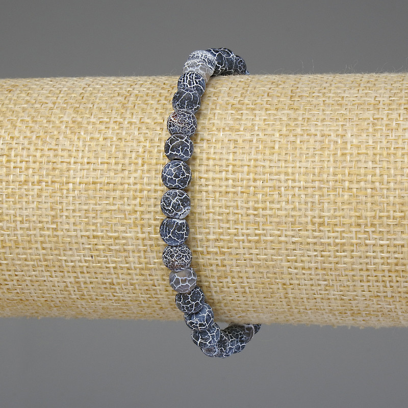 Blue Frosted Agate Bracelet with 6mm Smooth Beads, 18 cm Stretch