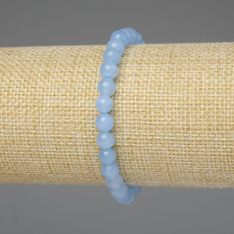 Aquamarine bracelet with smooth 6 mm beads, 18 cm length, stretch