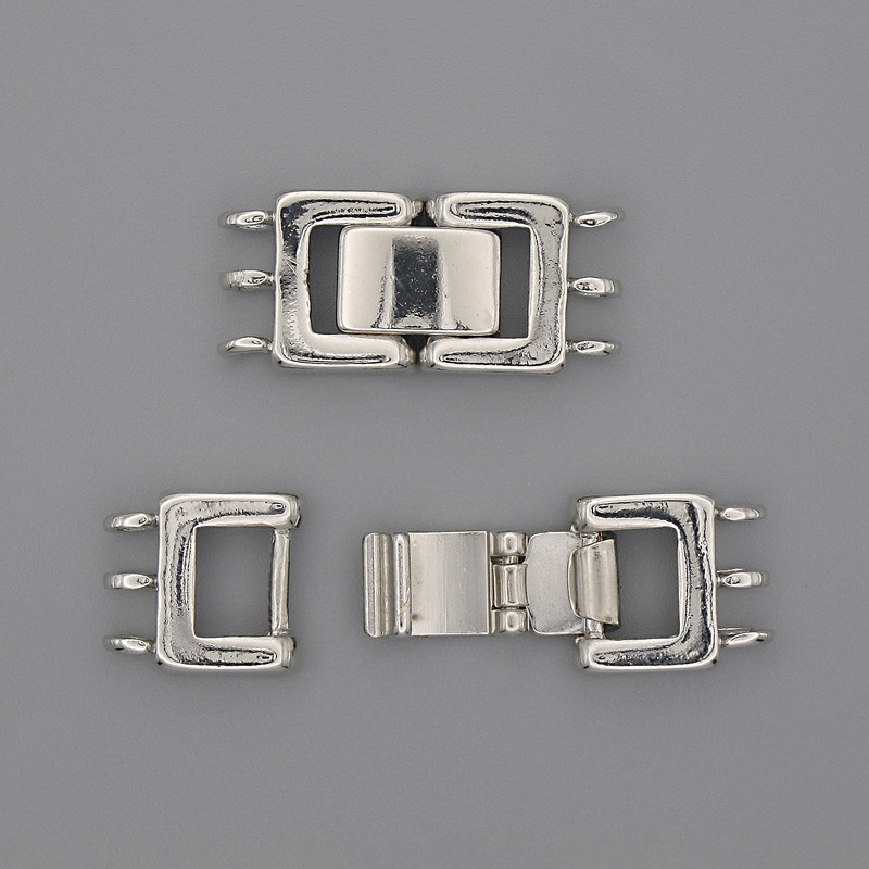 Clasp for 3 strands, diameter 25×11 mm, silver-colored metal