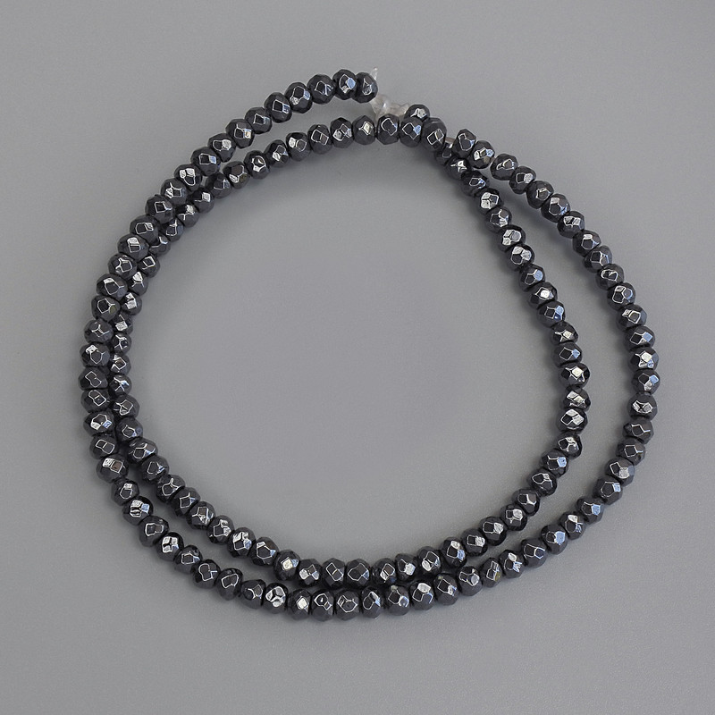 Hematite Faceted Rondelle Beads on Beading Wire, 4x3 mm, length 40 cm+