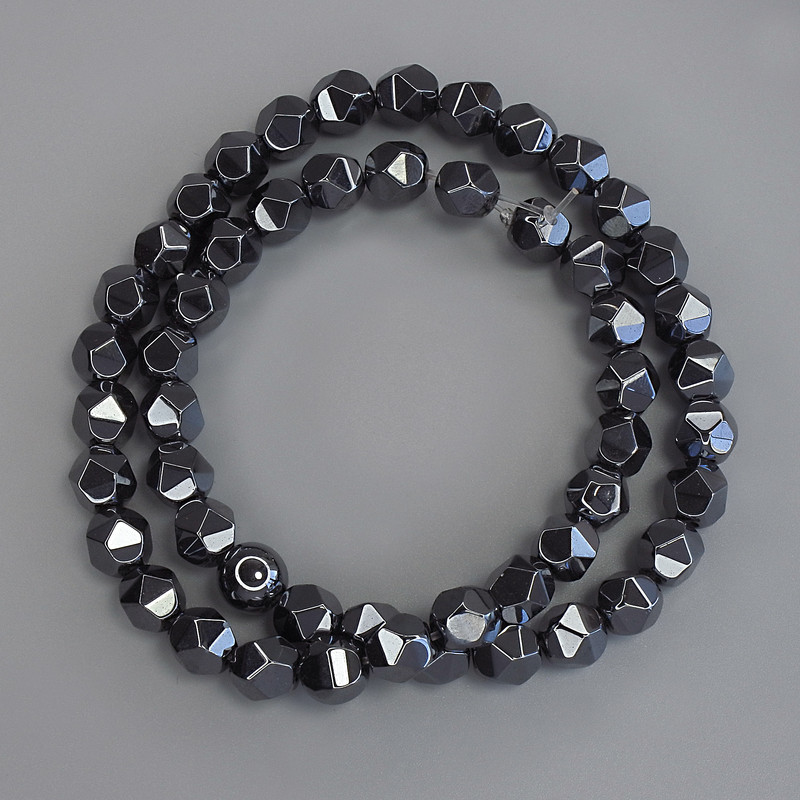 Hematite Beads, Faceted, Diameter 7.5×7 mm ±, On Thread, Length 40 cm+