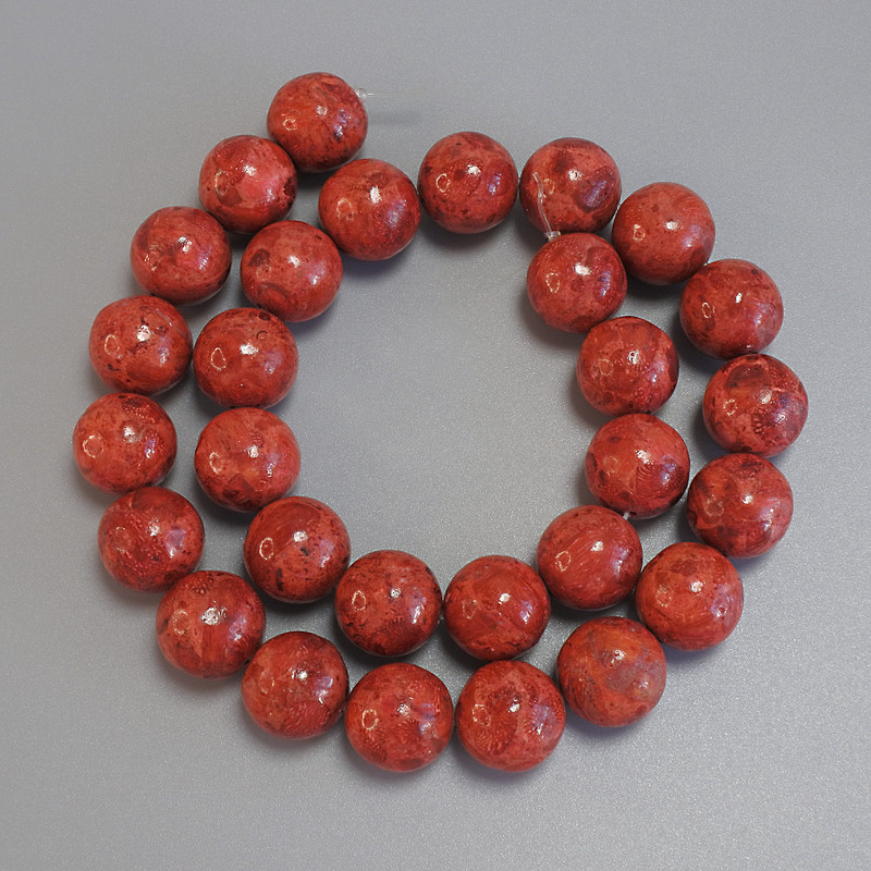 Sponge Coral Beads, Ball-shaped, 14 mm Diameter, 40 cm Length on Thread