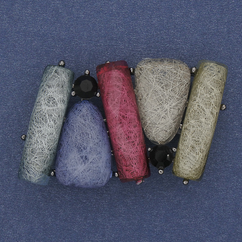 Brooch pendant Accent with aquarium effect silver metal 43x27mm+