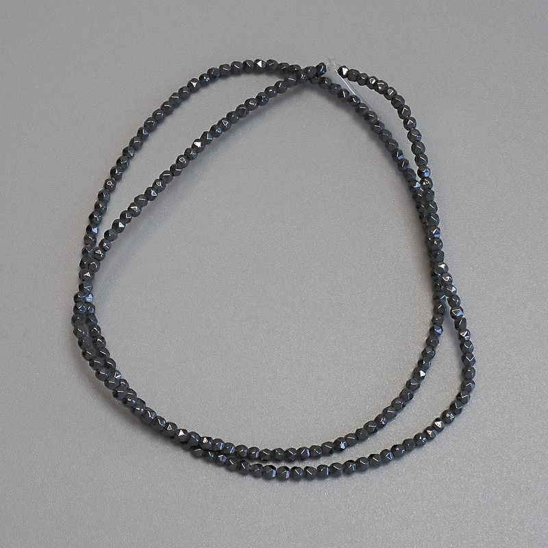 Hematite Beads, Faceted 2x2 mm on Beading Thread, Length 38 cm+