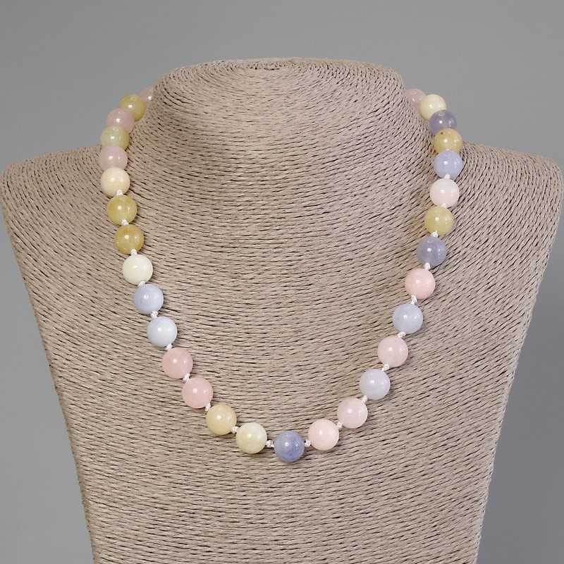 Morganite Necklace with smooth 10 mm beads, 50 cm length, with clasp