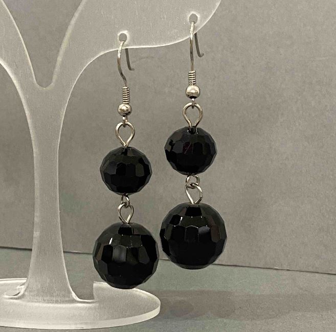 Faceted Ball Earrings 16 and 12 mm, length 55 mm