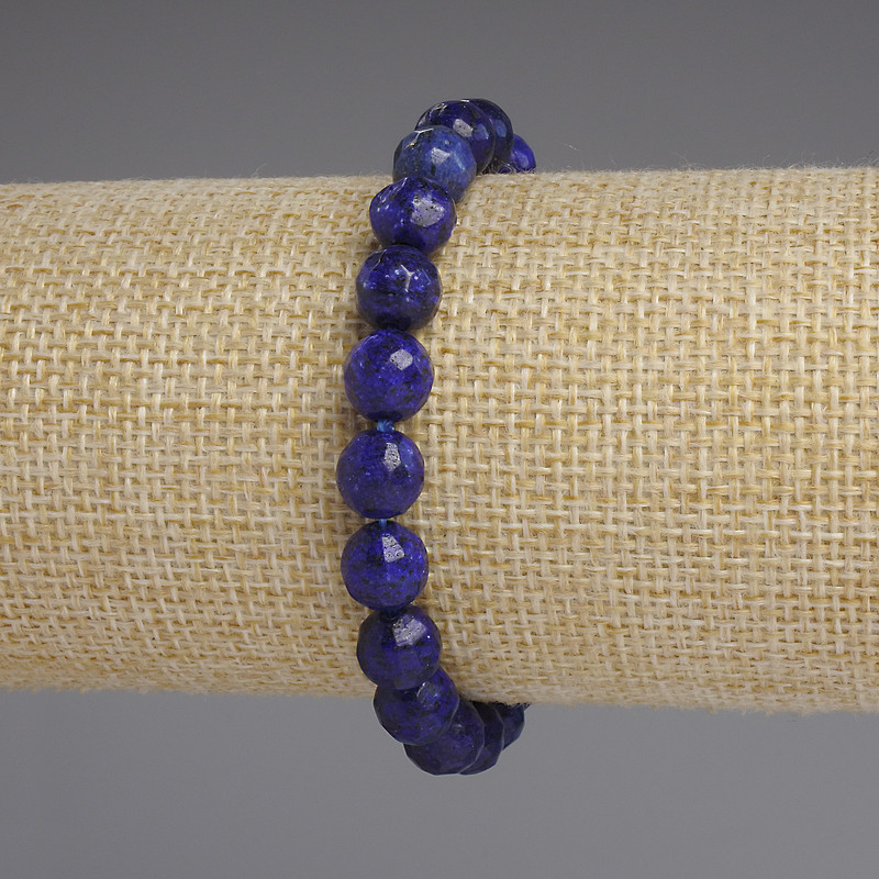 Bracelet Azurite Faceted Bead 8mm +/-, length 18cm +/- Stretch