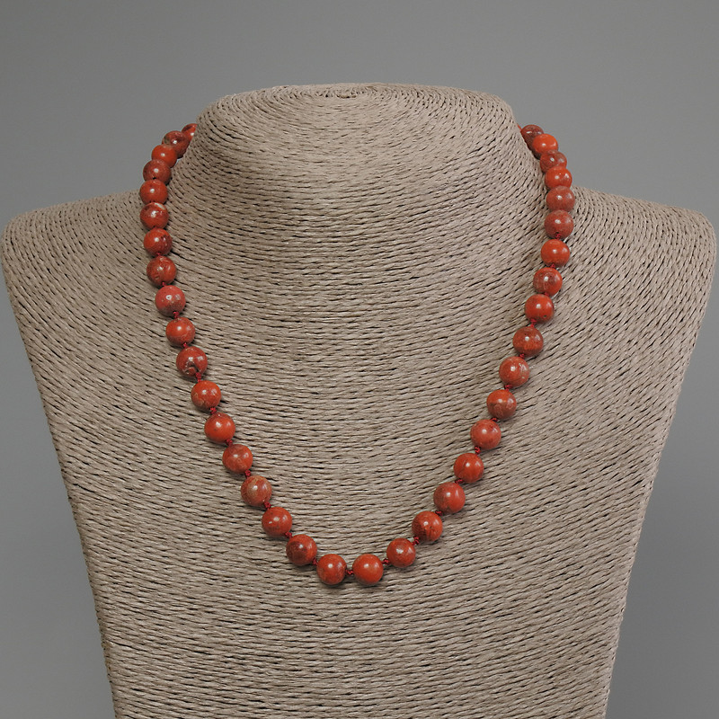 Sponge Coral Beaded Necklace with Smooth Beads, 8 mm Diameter, 45 cm Length, with Clasp