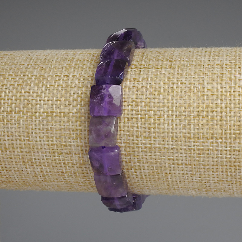 Clearance! Faceted Amethyst Bracelet, square 10x10 mm, length approx. 18 cm, stretch cord