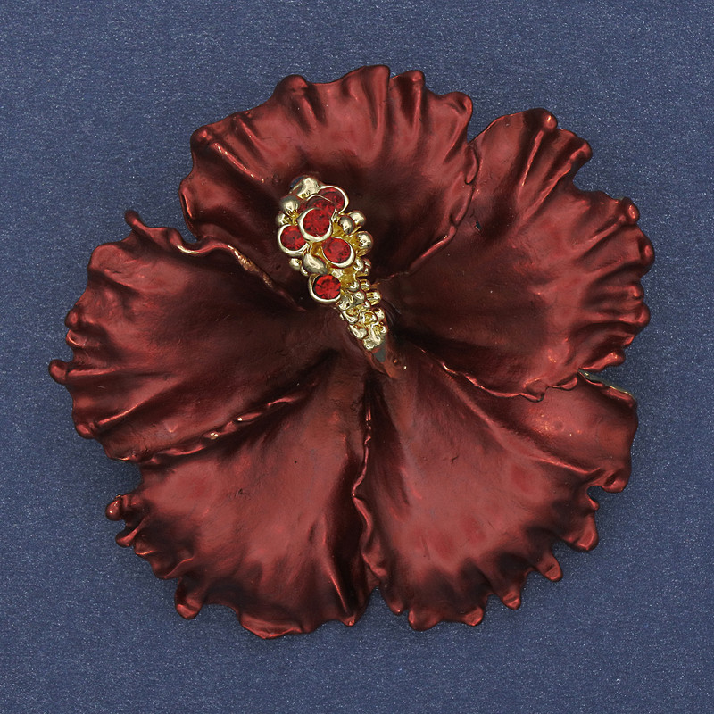 Petunia Flower Burgundy Matte Enamel Brooch Pendant 51x51mm+