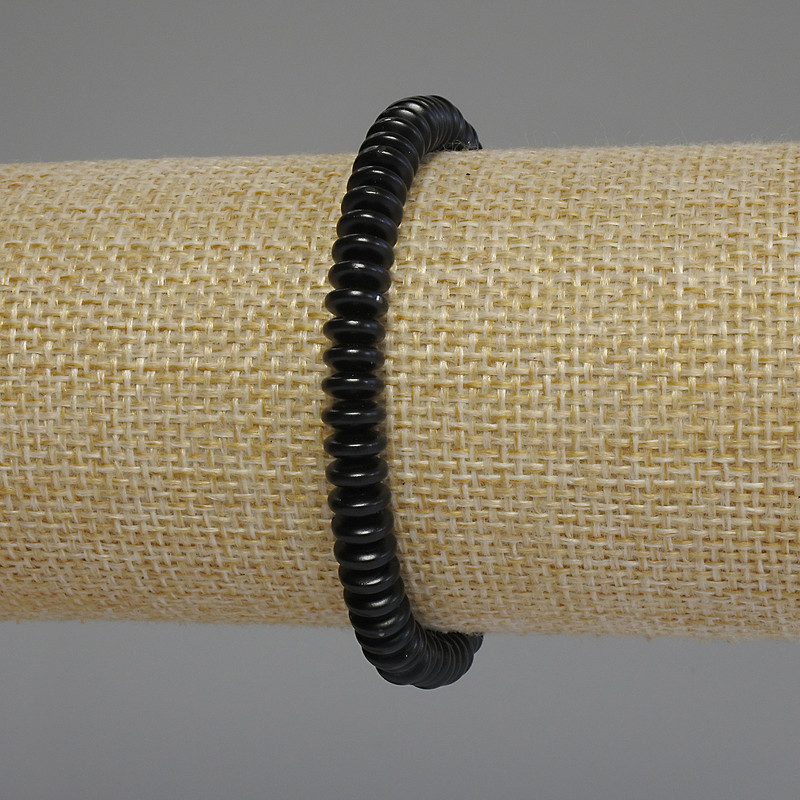 Bracelet in Black Hematite, Rondel, Diameter 6×2.5 mm, 18 cm stretch