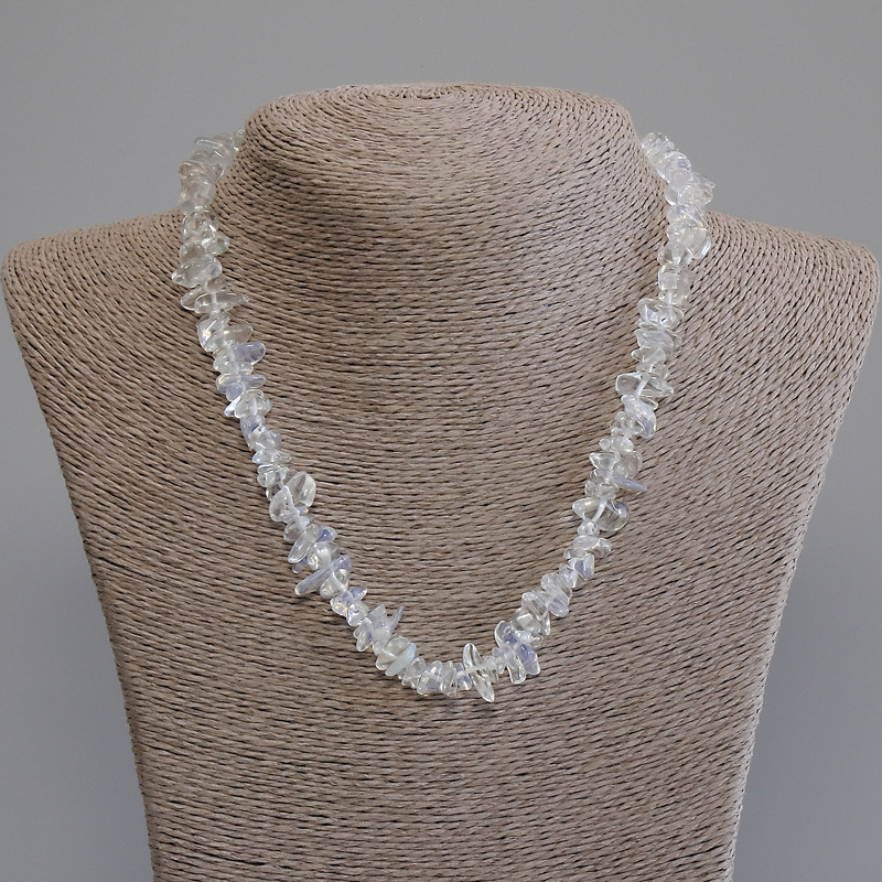 Moonstone Chip Necklace, diameter 6-10×2-5 mm, length 50 cm, with clasp