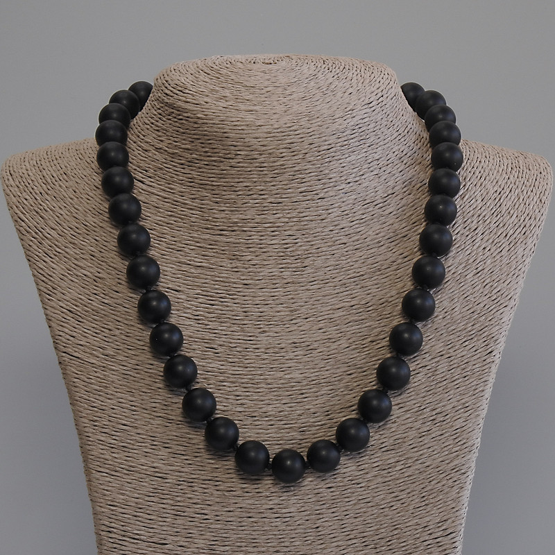 Shungite Necklace (synthetic) smooth bead, 12 mm diameter ±, 50 cm length ± with clasp