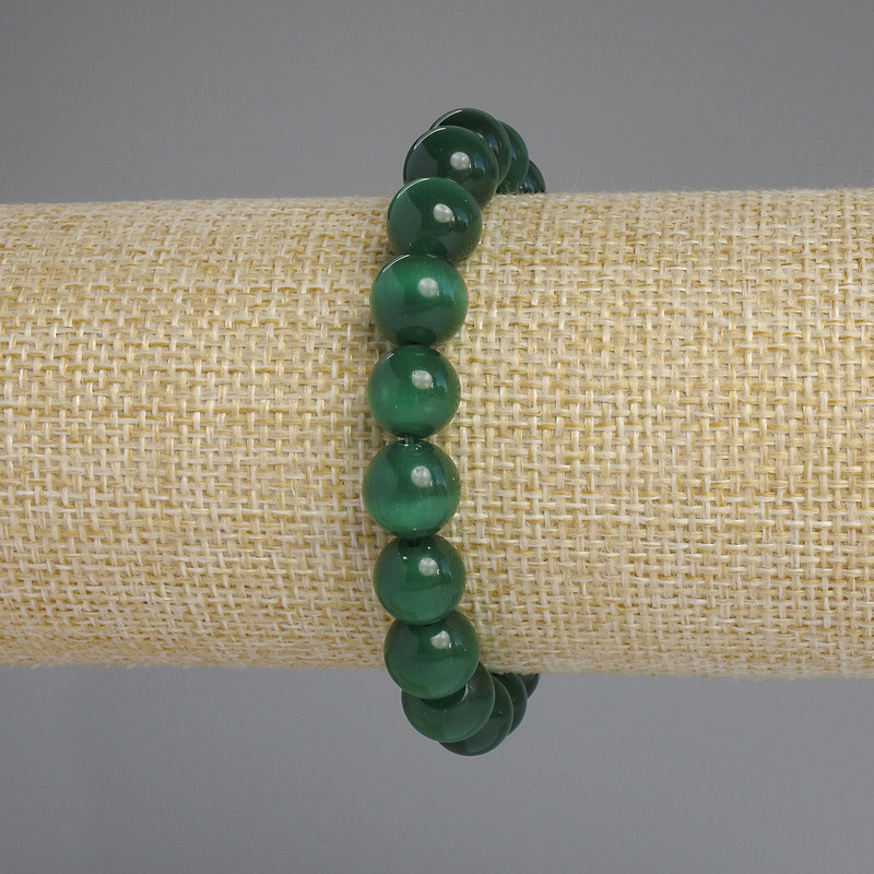 Cat's Eye Bracelet with Smooth Beads, 10 mm Diameter, 18 cm Length, Elastic