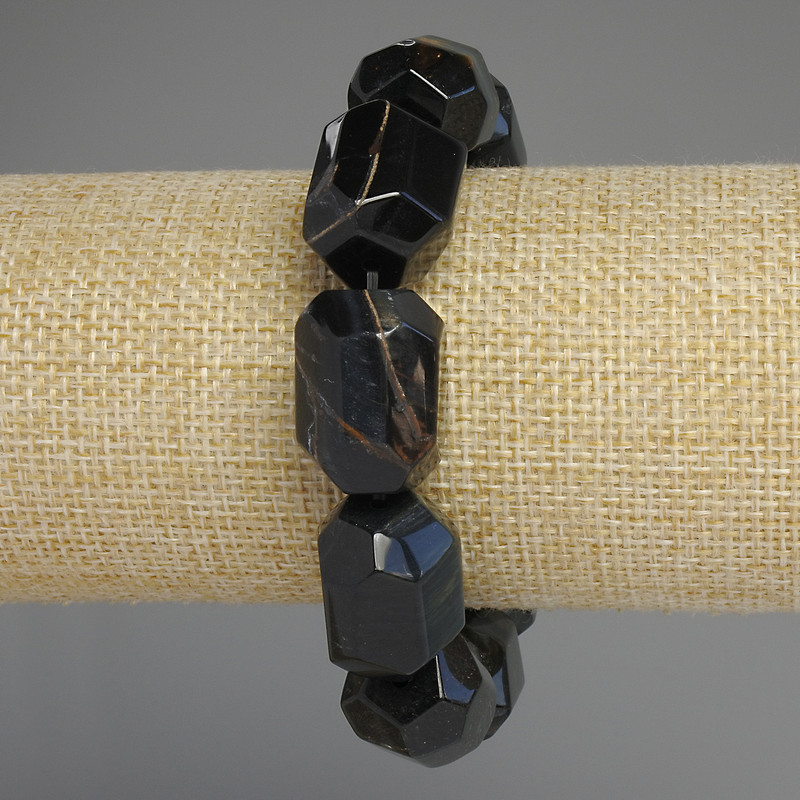 Hawk's Eye Bracelet with Faceted Beads, 20x16 mm, length 18 cm +/- stretch