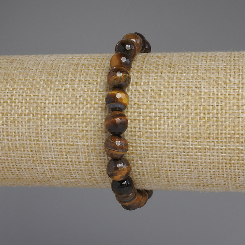 Tiger's Eye Bracelet with Faceted Beads, 8 mm Diameter, 18 cm Length, Stretch