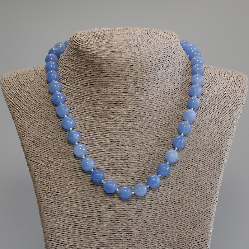 Aquamarine Necklace with Smooth Beads, 10 mm Diameter, 45 cm Length