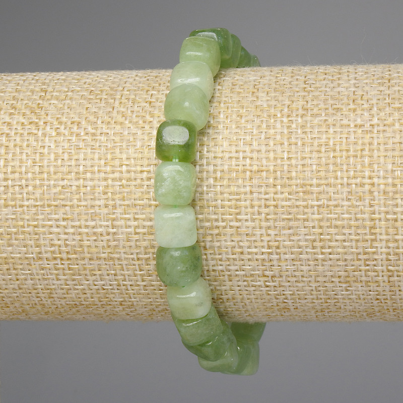 Bracelet Chrysoprase Olivine Cube Beads, 8x8 mm, length 18 cm, stretch