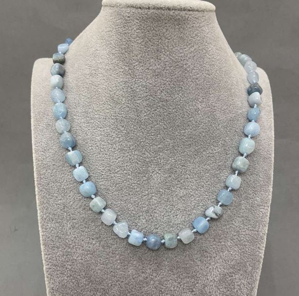 Faceted Aquamarine Necklace, bead diameter 7-9x7-7, 5 mm ±, length 50 cm ± with clasp