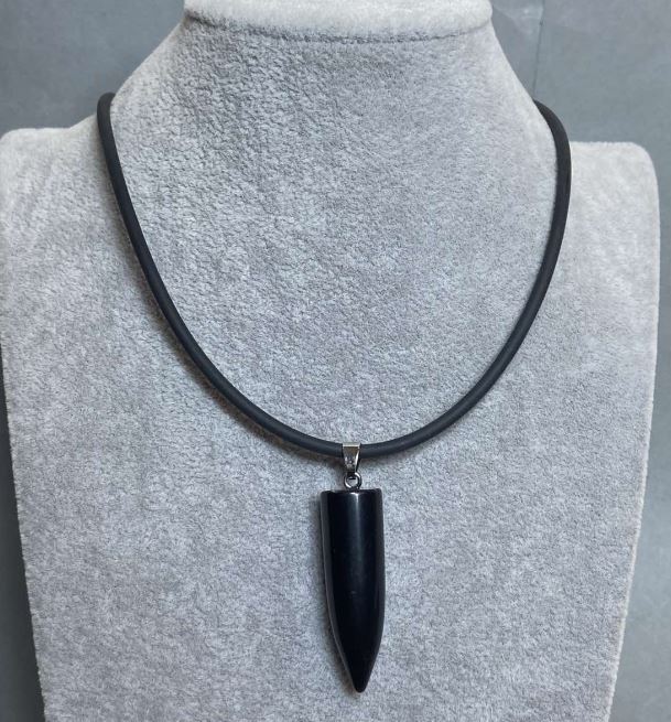 Clearance! Agate Sphere Pendant, 42 x 12 mm (±) on Rubber Cord, length 60 cm + 5 cm extender chain