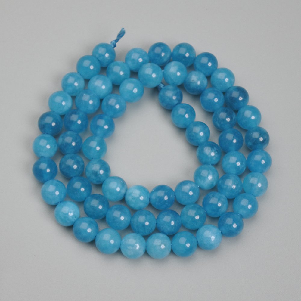Aquamarine Beads, Smooth Round, 6 mm Diameter ±, 38 cm Length ± on Thread