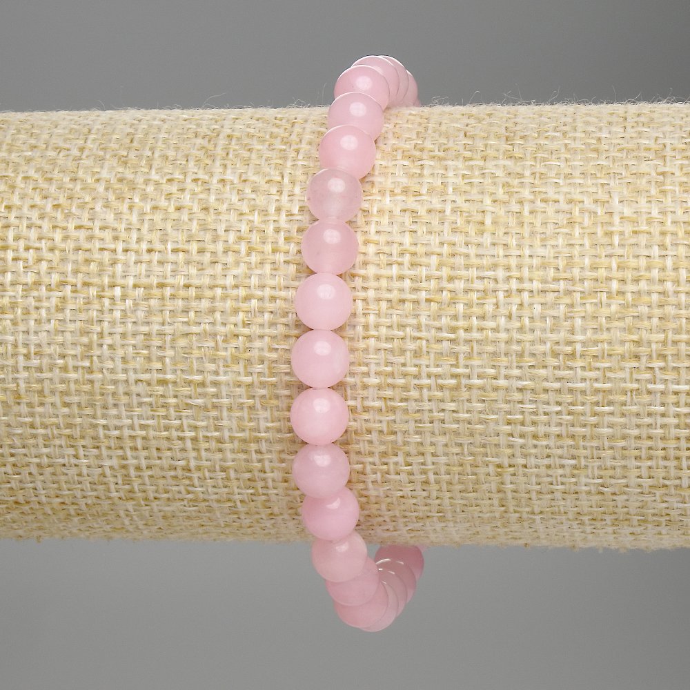 Pink Quartz Bracelet with Smooth Beads, 6 mm Diameter, 18 cm Length, Stretch