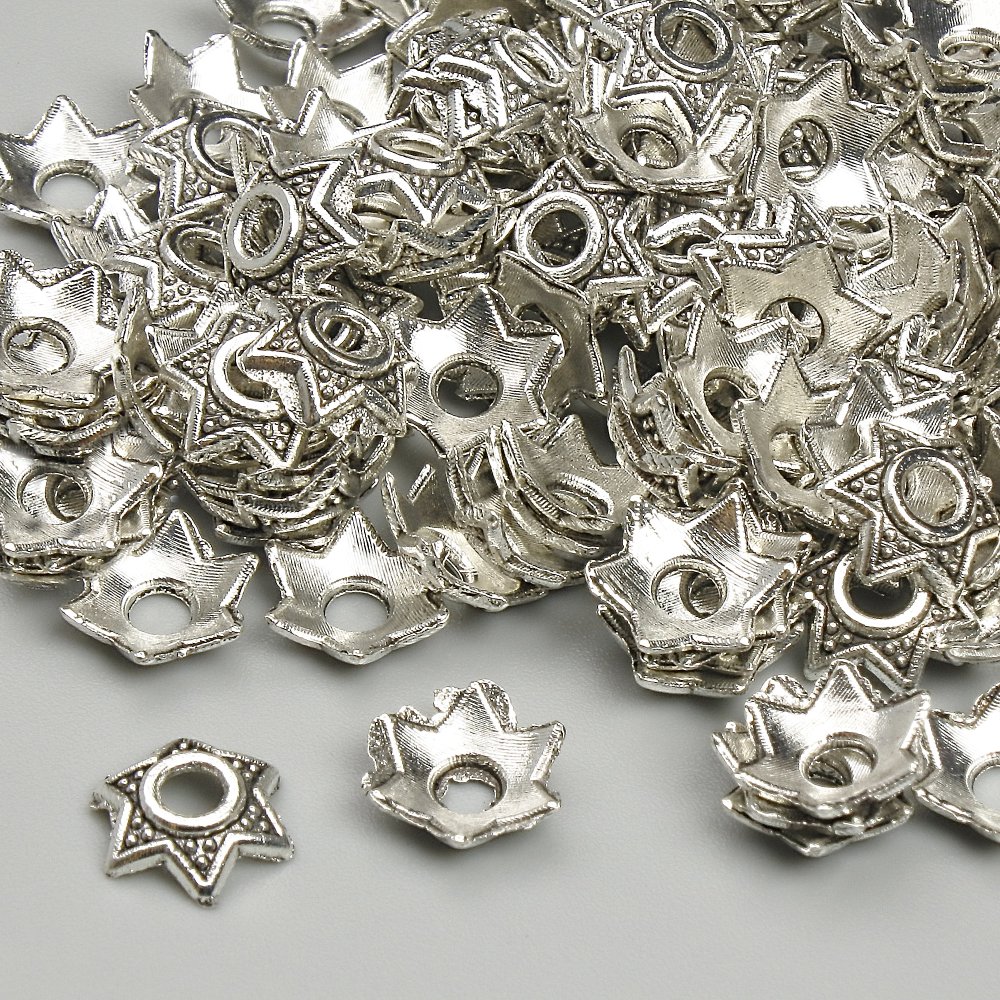 Bead Cap Findings, 7 mm Diameter with 2.5 mm Hole, Silver-Colored Metal, Pack 20 g (~127 pcs)