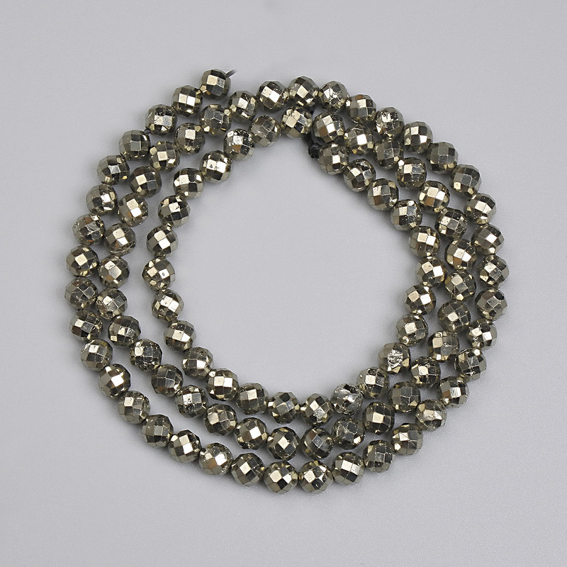 Pyrite Beads Faceted Round 4mm +/-, 40 cm length on thread