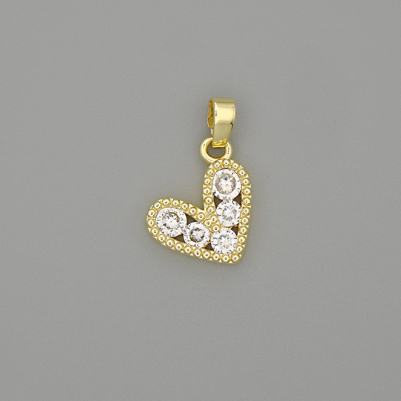 Heart Pendant - Gold-Tone Metal with White Crystals, 18x11 mm