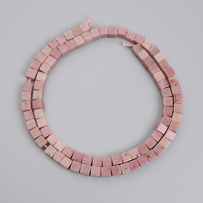 Rhodonite cube beads, 4.5x4.5 mm, on thread, length 38 cm+