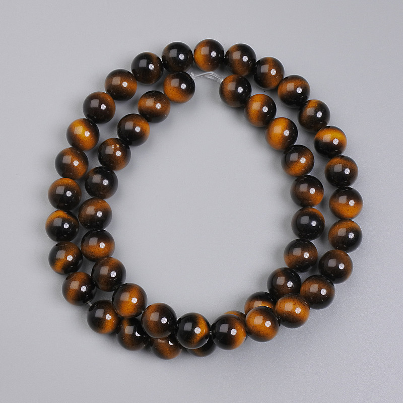 Tiger's Eye Beads (pressed) smooth round bead, 8 mm diameter ± on thread, length 38 cm+