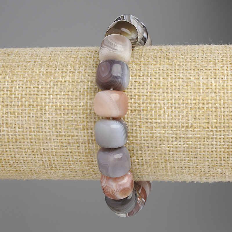 Agate bracelet with cylindrical beads, diameter 12×9 mm, length 18 cm, stretch