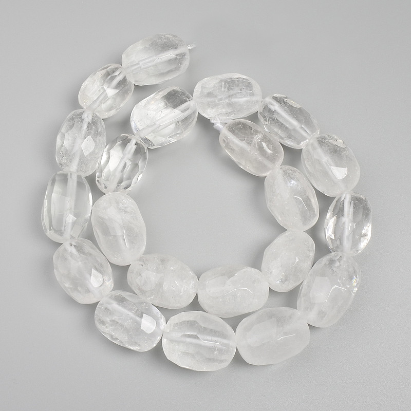 Faceted Rock Crystal Barrel Beads, 16–19×11–15 mm, on thread, 40 cm length